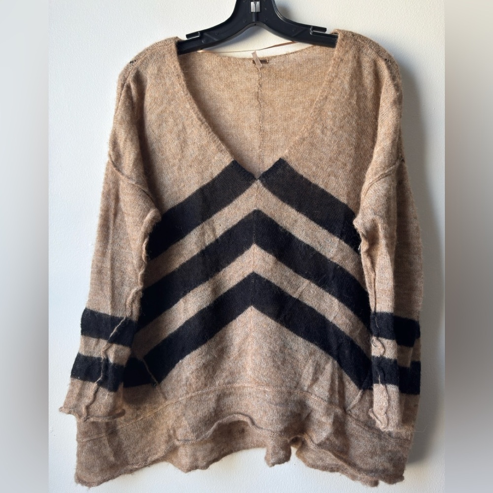 Free People V-Neck Sweater - Brown and Black Chevron